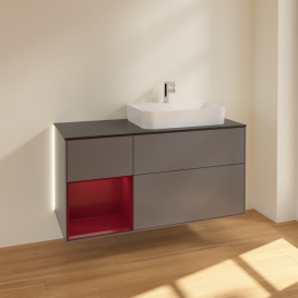 Тумба под раковину Villeroy & Boch Finion 120х50,1 см с подсветкой МДФ антрацит матовый лак/стекло черное матовое G392HBGK