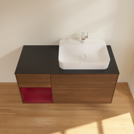 Тумба під раковину Villeroy & Boch Finion 120х50,1 см із підсвічуванням МДФ шпон волоського горіха/скло чорне матове G392HBGN