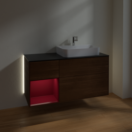 Тумба під раковину Villeroy & Boch Finion 120х50,1 см із підсвічуванням МДФ шпон волоського горіха/скло чорне матове G392HBGN