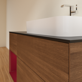 Тумба під раковину Villeroy & Boch Finion 120х50,1 см із підсвічуванням МДФ шпон волоського горіха/скло чорне матове G392HBGN