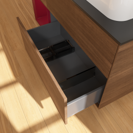 Тумба під раковину Villeroy & Boch Finion 120х50,1 см із підсвічуванням МДФ шпон волоського горіха/скло чорне матове G392HBGN