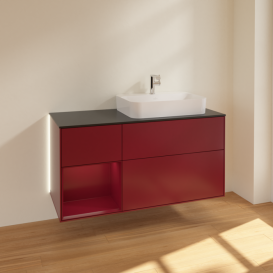 Тумба под раковину Villeroy & Boch Finion 120х50,1 см с подсветкой МДФ пион матовый лак/стекло черное матовое G392HBHB