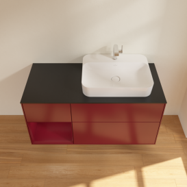 Тумба под раковину Villeroy & Boch Finion 120х50,1 см с подсветкой МДФ пион матовый лак/стекло черное матовое G392HBHB