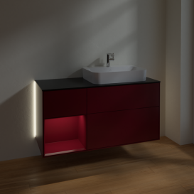 Тумба под раковину Villeroy & Boch Finion 120х50,1 см с подсветкой МДФ пион матовый лак/стекло черное матовое G392HBHB