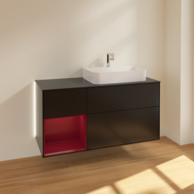 Тумба под раковину Villeroy & Boch Finion 120х50,1 см с подсветкой МДФ черный матовый лак/стекло черное матовое G392HBPD