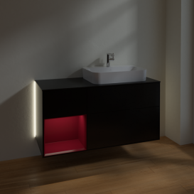Тумба под раковину Villeroy & Boch Finion 120х50,1 см с подсветкой МДФ черный матовый лак/стекло черное матовое G392HBPD