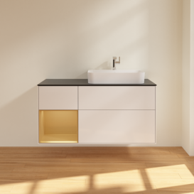 Тумба под раковину Villeroy & Boch Finion 120х50,1 см с подсветкой МДФ глянцевый белый лак/стекло черное матовое G392HFGF