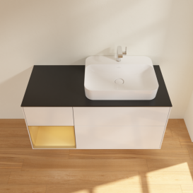 Тумба под раковину Villeroy & Boch Finion 120х50,1 см с подсветкой МДФ глянцевый белый лак/стекло черное матовое G392HFGF