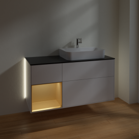 Тумба под раковину Villeroy & Boch Finion 120х50,1 см с подсветкой МДФ глянцевый белый лак/стекло черное матовое G392HFGF