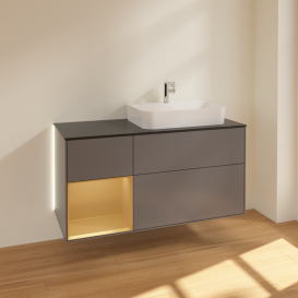 Тумба під раковину Villeroy & Boch Finion 120х50,1 см з підсвічуванням антрацит матовий лак/скло чорне матове G392HFGK