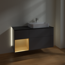 Тумба під раковину Villeroy & Boch Finion 120х50,1 см з підсвічуванням антрацит матовий лак/скло чорне матове G392HFGK