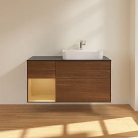 Тумба под раковину Villeroy & Boch Finion 120х50,1 см с подсветкой МДФ шпон грецкого ореха/стекло черное матовое G392HFGN