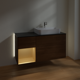 Тумба под раковину Villeroy & Boch Finion 120х50,1 см с подсветкой МДФ шпон грецкого ореха/стекло черное матовое G392HFGN