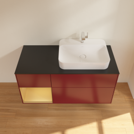 Тумба под раковину Villeroy & Boch Finion 120х50,1 см с подсветкой МДФ пион матовый лак/стекло черное матовое G392HFHB