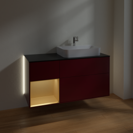 Тумба под раковину Villeroy & Boch Finion 120х50,1 см с подсветкой МДФ пион матовый лак/стекло черное матовое G392HFHB