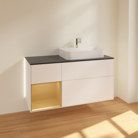 Тумба под раковину Villeroy & Boch Finion 120х50,1 см с подсветкой МДФ белый матовый лак/стекло черное матовое G392HFMT