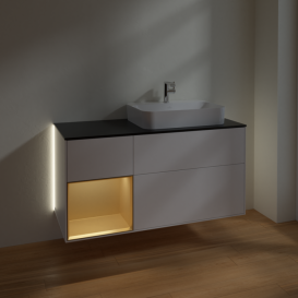 Тумба под раковину Villeroy & Boch Finion 120х50,1 см с подсветкой МДФ белый матовый лак/стекло черное матовое G392HFMT