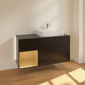 Тумба під раковину Villeroy & Boch Finion 120х50,1 см із підсвічуванням МДФ чорний матовий лак/скло чорне матове G392HFPD