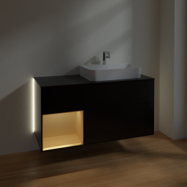 Тумба под раковину Villeroy & Boch Finion 120х50,1 см с подсветкой МДФ черный матовый лак/стекло черное матовое G392HFPD