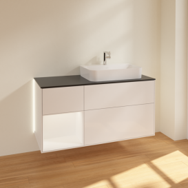 Тумба под раковину Villeroy & Boch Finion 120х50,1 см с подсветкой МДФ глянцевый белый лак/стекло черное матовое G392MTGF