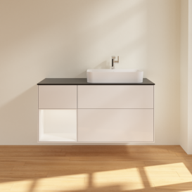 Тумба под раковину Villeroy & Boch Finion 120х50,1 см с подсветкой МДФ глянцевый белый лак/стекло черное матовое G392MTGF