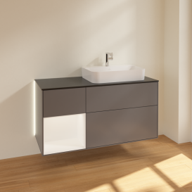 Тумба под раковину Villeroy & Boch Finion 120х50,1 см с подсветкой МДФ антрацит матовый лак/стекло черное матовое G392MTGK