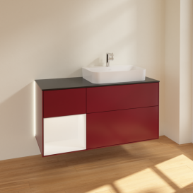 Тумба під раковину Villeroy & Boch Finion 120х50,1 см із підсвічуванням МДФ півонія матовий лак/скло чорне матове G392MTHB