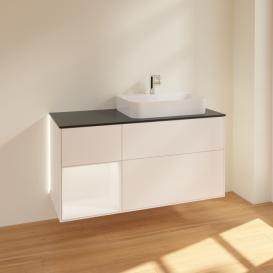 Тумба под раковину Villeroy & Boch Finion 120х50,1 см с подсветкой МДФ белый матовый лак/стекло черное матовое G392MTMT