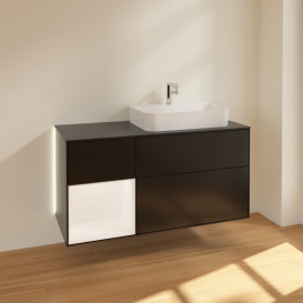 Тумба під раковину Villeroy & Boch Finion 120х50,1 см із підсвічуванням МДФ чорний матовий лак/скло чорне матове G392MTPD