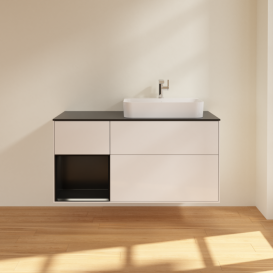 Тумба под раковину Villeroy & Boch Finion 120х50,1 см с подсветкой МДФ глянцевый белый лак/стекло черное матовое G392PDGF