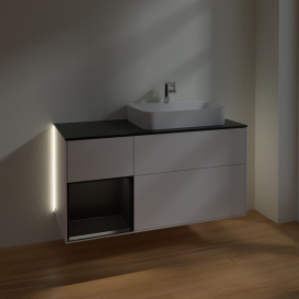 Тумба под раковину Villeroy & Boch Finion 120х50,1 см с подсветкой МДФ глянцевый белый лак/стекло черное матовое G392PDGF