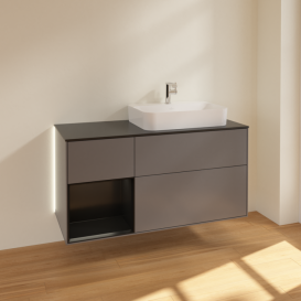 Тумба под раковину Villeroy & Boch Finion 120х50,1 см с подсветкой МДФ антрацит матовый лак/стекло черное матовое G392PDGK