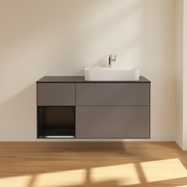 Тумба под раковину Villeroy & Boch Finion 120х50,1 см с подсветкой МДФ антрацит матовый лак/стекло черное матовое G392PDGK