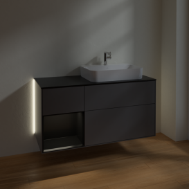 Тумба под раковину Villeroy & Boch Finion 120х50,1 см с подсветкой МДФ антрацит матовый лак/стекло черное матовое G392PDGK