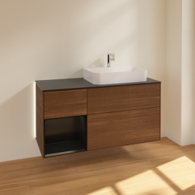 Тумба под раковину Villeroy & Boch Finion 120х50,1 см с подсветкой МДФ шпон грецкого ореха/стекло черное матовое G392PDGN