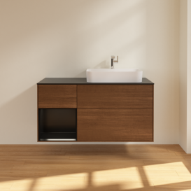 Тумба под раковину Villeroy & Boch Finion 120х50,1 см с подсветкой МДФ шпон грецкого ореха/стекло черное матовое G392PDGN