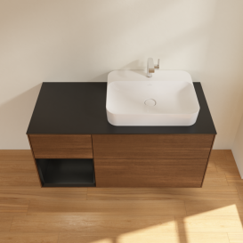 Тумба под раковину Villeroy & Boch Finion 120х50,1 см с подсветкой МДФ шпон грецкого ореха/стекло черное матовое G392PDGN