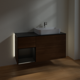 Тумба под раковину Villeroy & Boch Finion 120х50,1 см с подсветкой МДФ шпон грецкого ореха/стекло черное матовое G392PDGN