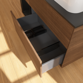 Тумба под раковину Villeroy & Boch Finion 120х50,1 см с подсветкой МДФ шпон грецкого ореха/стекло черное матовое G392PDGN