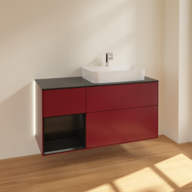 Тумба под раковину Villeroy & Boch Finion 120х50,1 см с подсветкой МДФ пион матовый лак/стекло черное матовое G392PDHB