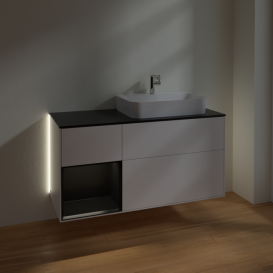 Тумба под раковину Villeroy & Boch Finion 120х50,1 см с подсветкой МДФ белый матовый лак/стекло черное матовое G392PDMT
