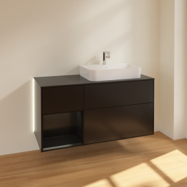 Тумба под раковину Villeroy & Boch Finion 120х50,1 см с подсветкой МДФ черный матовый лак/стекло черное матовое G392PDPD