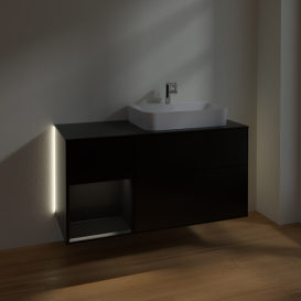 Тумба под раковину Villeroy & Boch Finion 120х50,1 см с подсветкой МДФ черный матовый лак/стекло черное матовое G392PDPD