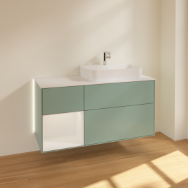 Тумба под раковину Villeroy & Boch Finion 120х50,1 см с подсветкой МДФ оливковый матовый лак/стекло белое матовое G391GFGM