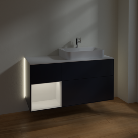 Тумба под раковину Villeroy & Boch Finion 120х50,1 см с подсветкой МДФ темно-синий матовый лак/стекло белое матовое G391GFHG