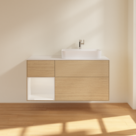 Тумба под раковину Villeroy & Boch Finion 120х50,1 см с подсветкой МДФ шпон дуба/стекло белое матовое G391GFPC