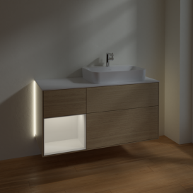 Тумба под раковину Villeroy & Boch Finion 120х50,1 см с подсветкой МДФ шпон дуба/стекло белое матовое G391GFPC