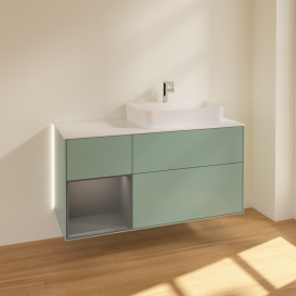 Тумба под раковину Villeroy & Boch Finion 120х50,1 см с подсветкой МДФ оливковый матовый лак/стекло белое матовое G391GKGM