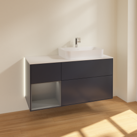 Тумба под раковину Villeroy & Boch Finion 120х50,1 см с подсветкой МДФ темно-синий матовый лак/стекло белое матовое G391GKHG