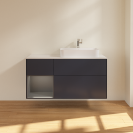 Тумба под раковину Villeroy & Boch Finion 120х50,1 см с подсветкой МДФ темно-синий матовый лак/стекло белое матовое G391GKHG